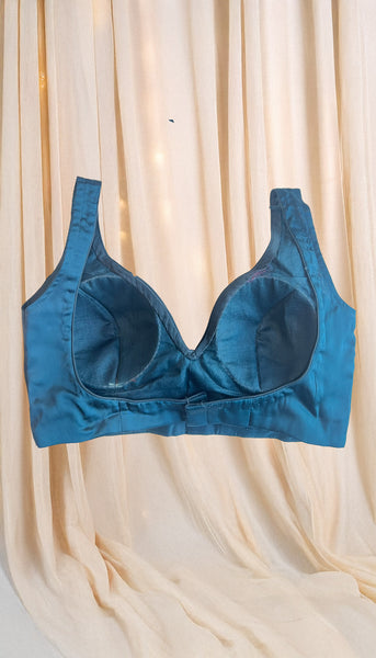 Blue Satin Silk Plain Blouse 34/36