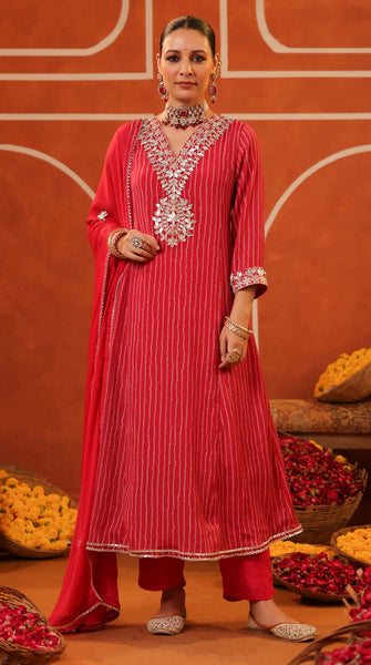 Red Leheriya Gotta Anarkarli Suit - M/L/XXL