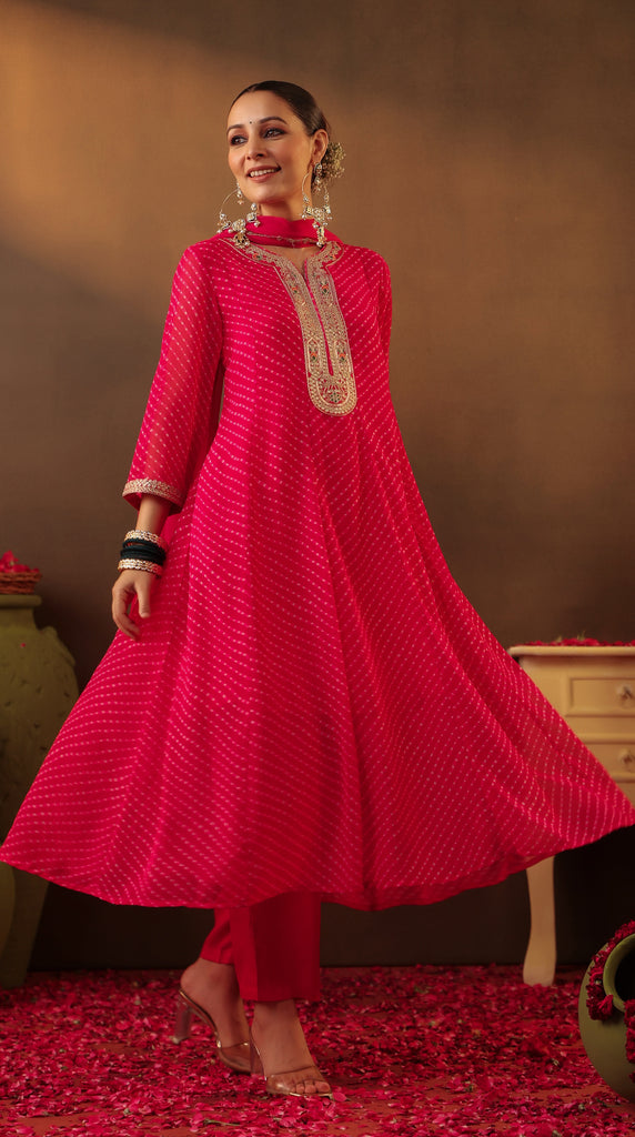 Red Leheriya Gotta Anarkarli Suit - M/L/XL