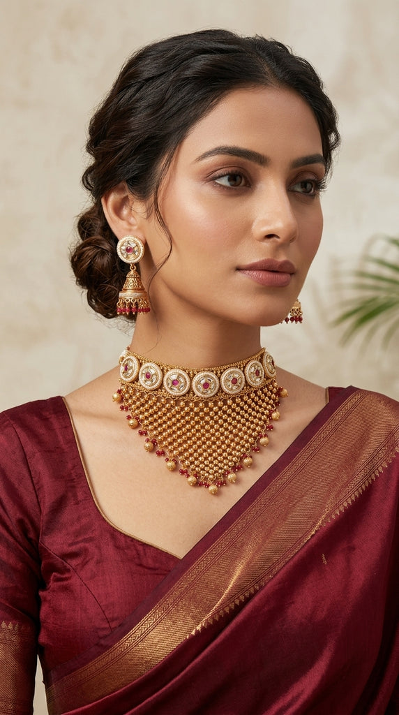 HERITAGE Rajwadi Gold Plated Choker Necklace Set