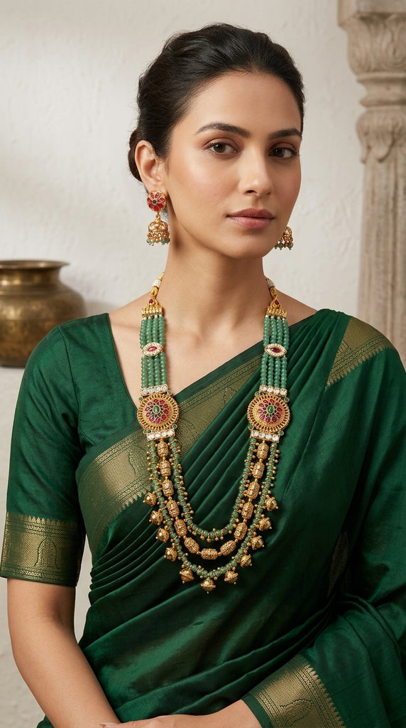 SAREEQUEEN Haram Gold Plated Temple Necklace Set