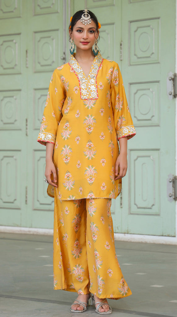 Mustard Yellow Gotta Floral Palazzo Suit - XL