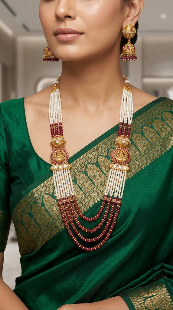 SAREEQUEEN Lakshmi Gold Plated Temple Necklace Set