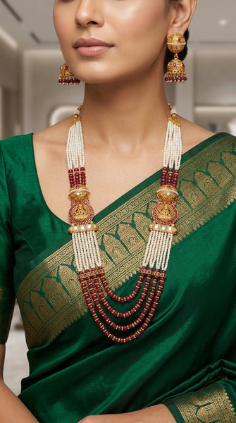 SAREEQUEEN Lakshmi Gold Plated Temple Necklace Set