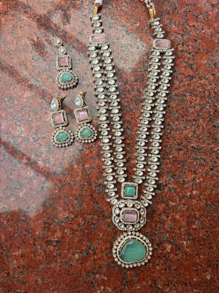 DIVA Green Victorian Style Kundan Layered Necklace Set