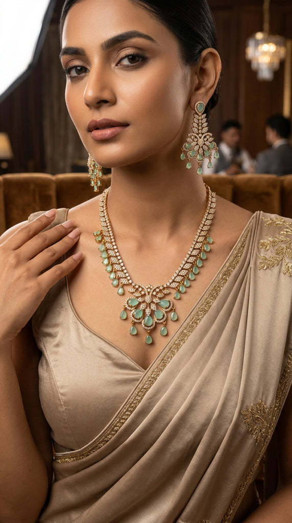 DAZZLE Pastel Green Fine Raindrop Style Necklace Set