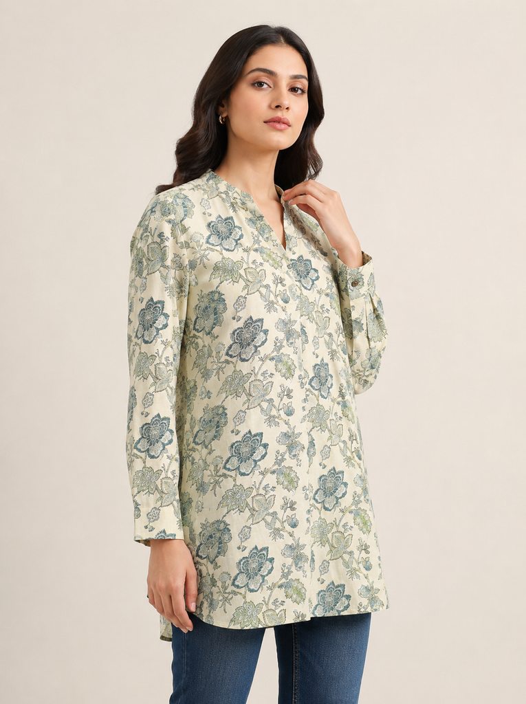 KAYA Vintage Bloom Soft Silk Kurti - M/L