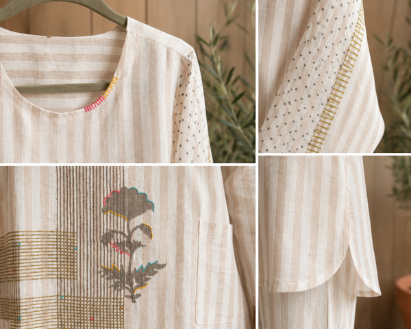 AUREVA Oatmeal Stripe Linen Co-ord Set - M/XL