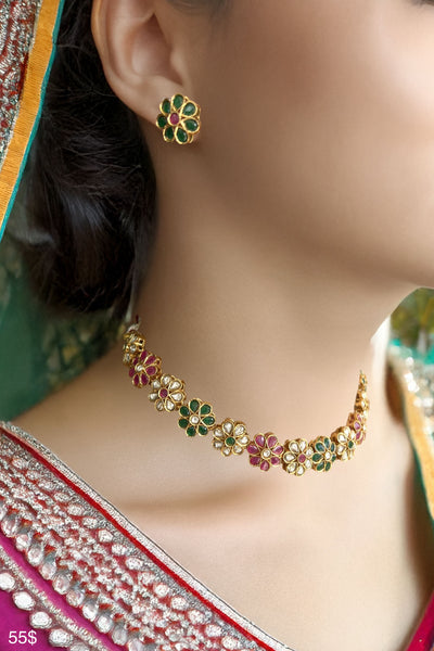 Heritage MultiColoured Gold Plated Choker Set