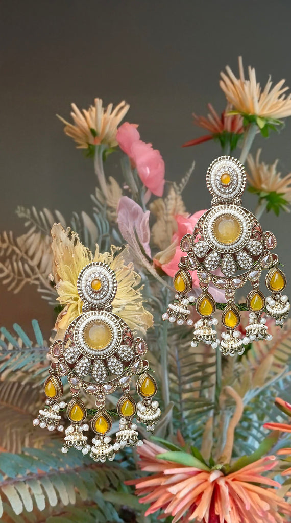 Yellow Stone Chandbali Earrings