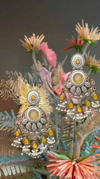 Yellow Stone Chandbali Earrings
