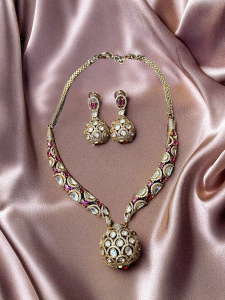 ANYA Ruby Kundan Round Pendant Necklace Set