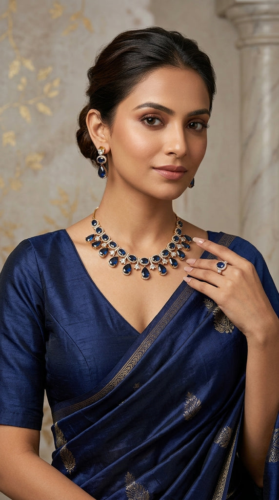 ANYA Blue Stone Rose AD Necklace Set