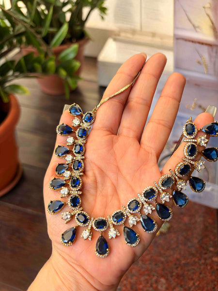 ANYA Blue Stone Rose AD Necklace Set