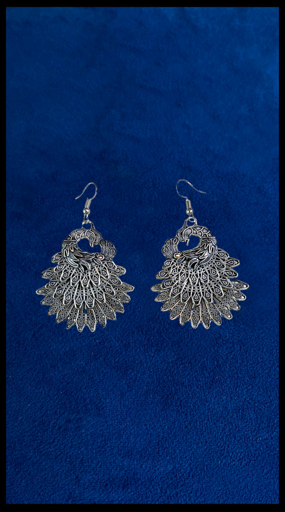 TRIBE Oxidised Silver Peacock Earring