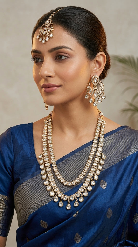 ROYALE Layered Polki Kundan Long Necklace Set