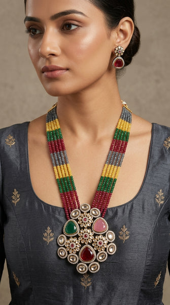KIARA Navratan Rani Haar Long Necklace Set - 2 Styles