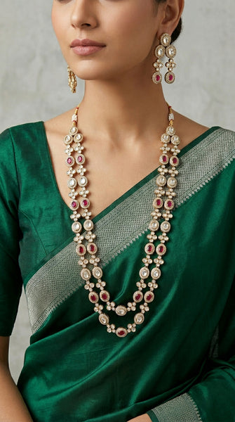 ROYALE Layered Polki Kundan Long Necklace Set - 3 Colours