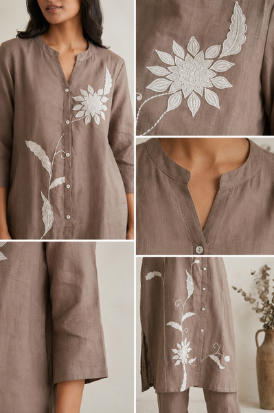 AUREVA Mocha Taupe Linen Co-ord Set - L