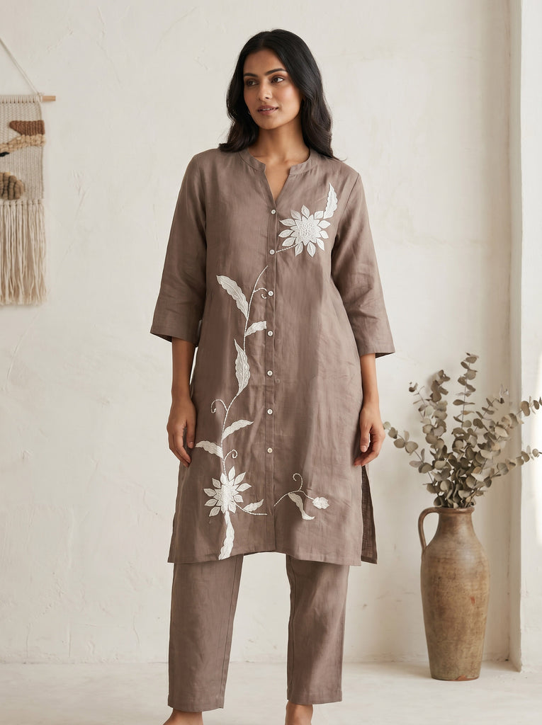 AUREVA Mocha Taupe Linen Co-ord Set - L