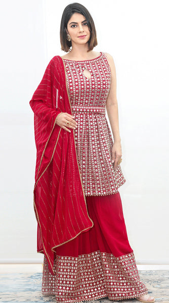 Red Gotta gharara suit - M