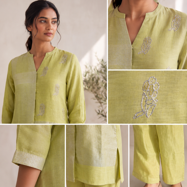 AUREVA Pistachio Green Linen Co-ord Set - XL/3XL