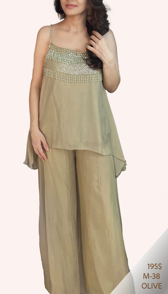DIVA Top with Palazzo Set - L - Yellow and Olive