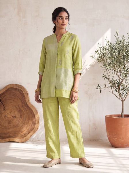 AUREVA Pistachio Green Linen Co-ord Set - XL/3XL