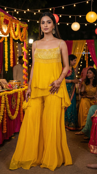 Yellow Top with Palazzo Set - L