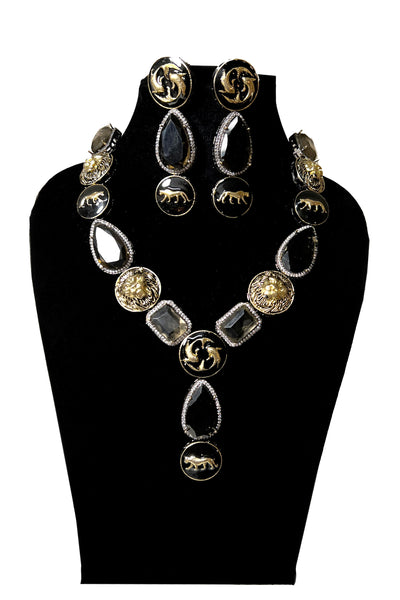 SAFARI Black Stone Metallic Necklace Set