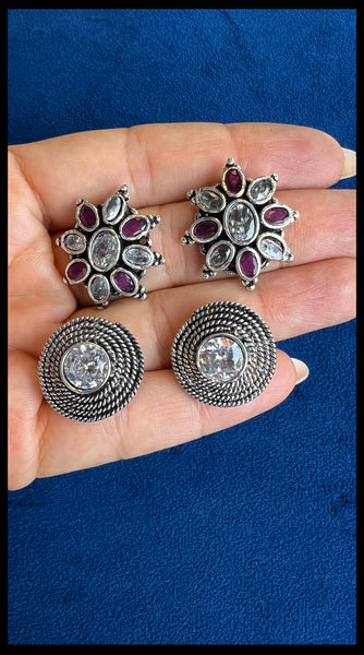 BOHO Oxidised Silver Coloured Stone Stud Earrings x 4 Designs