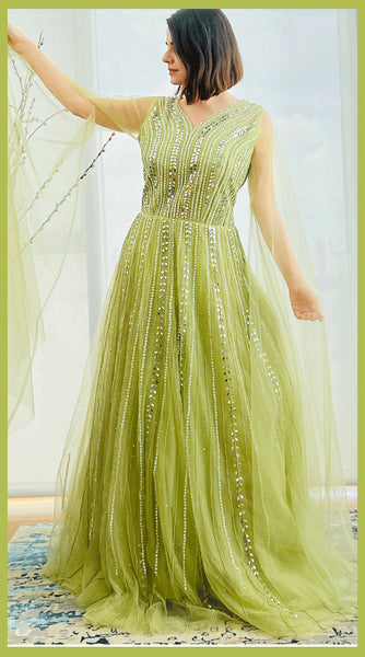 Green Embroidered Net Gown - L/XL