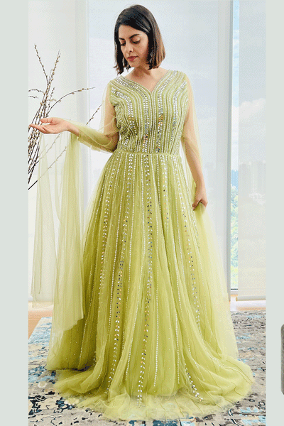 Green Embroidered Net Gown - L/XL