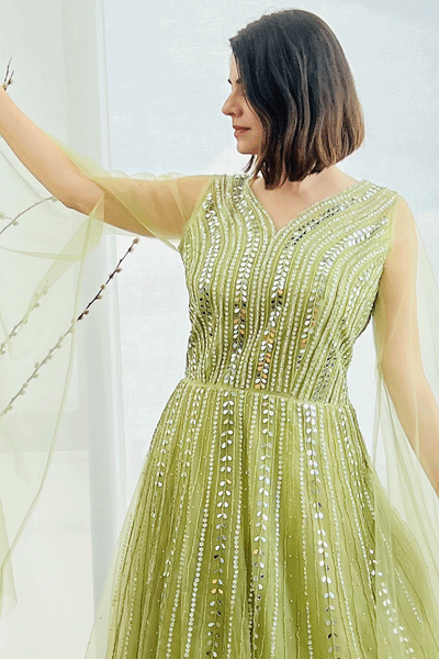 Green Embroidered Net Gown - L/XL