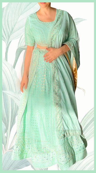 VIVAH Mint Green Embroidered Lehenga set - M/L