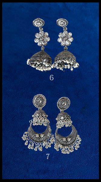 TRIBE Oxidised Silver Jhumki Earrings x 7 Designs