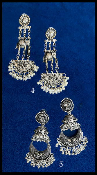 TRIBE Oxidised Silver Jhumki Earrings x 7 Designs