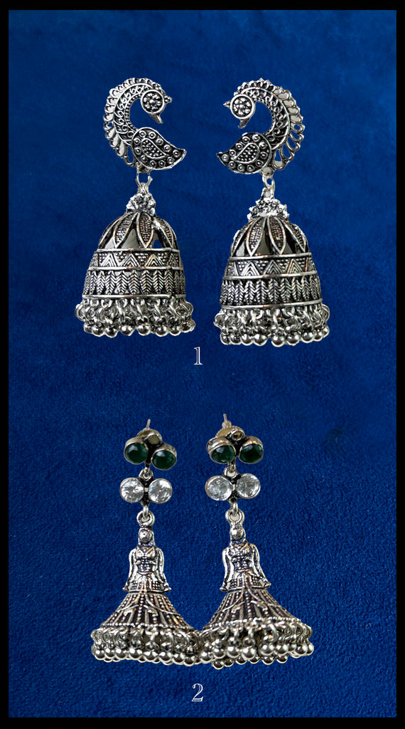 TRIBE Oxidised Silver Mixed Unique Jhumkis