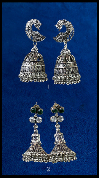 TRIBE Oxidised Silver Mixed Unique Jhumkis