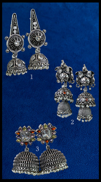 TRIBE Oxidised Silver Mixed Unique Jhumkis X 4 Designs