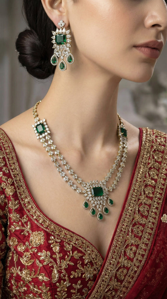 Emerald Green AD Layered Necklace Set