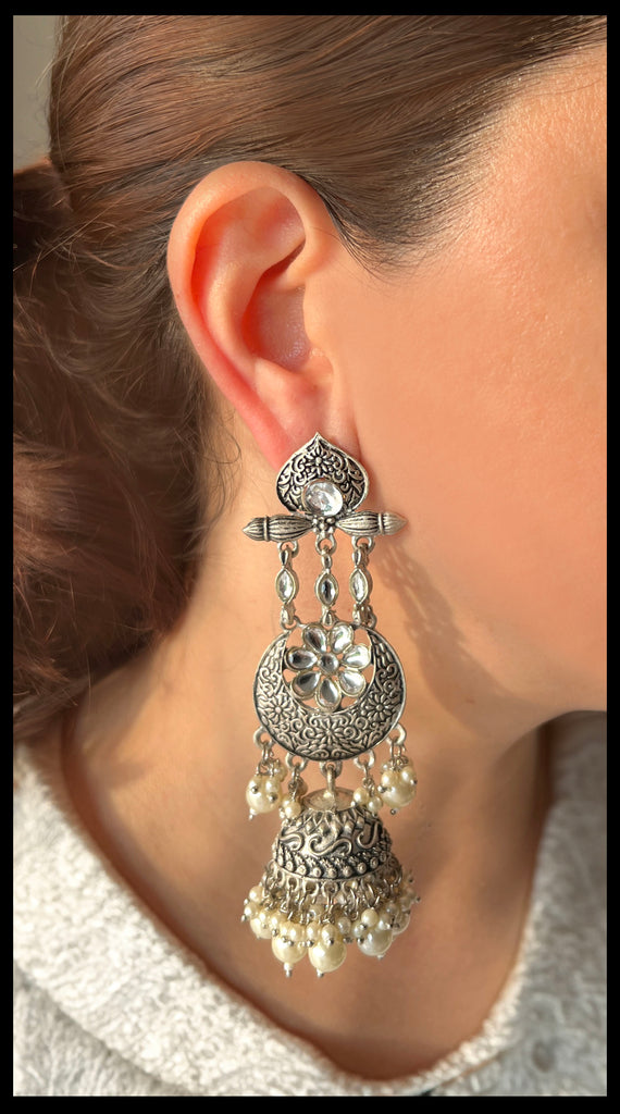 TRIBE Oxidised Silver Jhumki Earrings