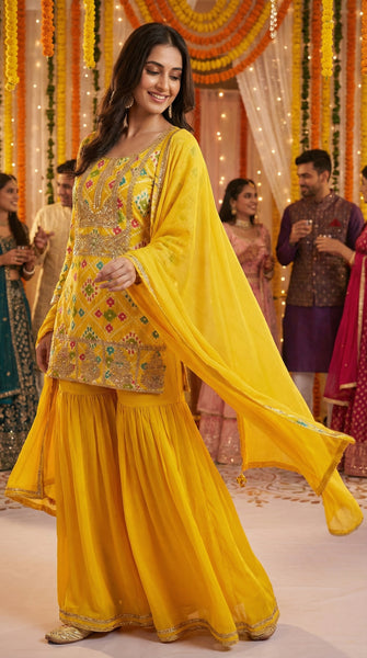 Yellow Top with Sharara Set - L