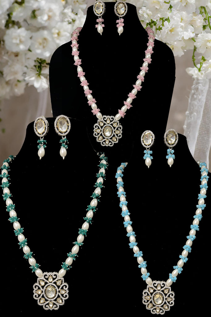 Pearl Kundan Pendant Long Necklace Set x 3 Styles