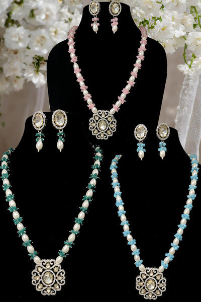 Pearl Kundan Pendant Long Necklace Set x 3 Styles