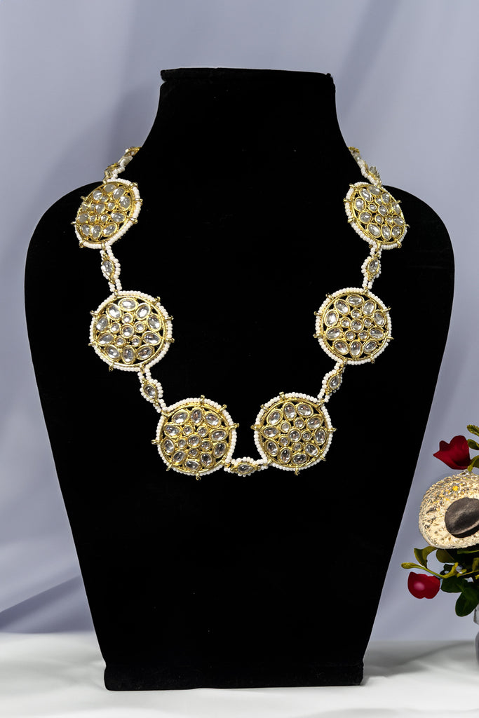 Long Kundan Pearl Circle Necklace Set