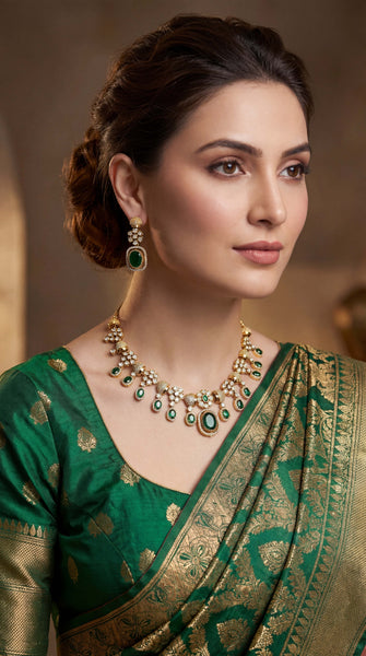 Green Stone AD Layered Necklace Set