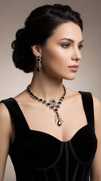 Black AD Drop Pendant Necklace Set