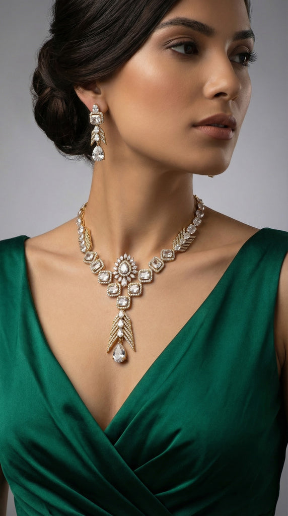 Clear AD Drop Pendant Necklace Set