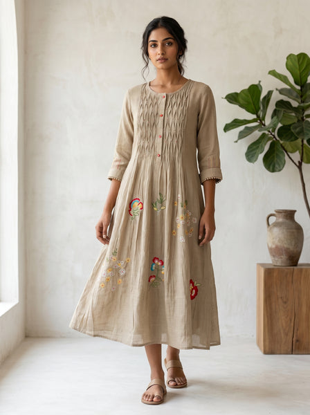 ALORA Desert Pintuck Midi Dress - L/XL